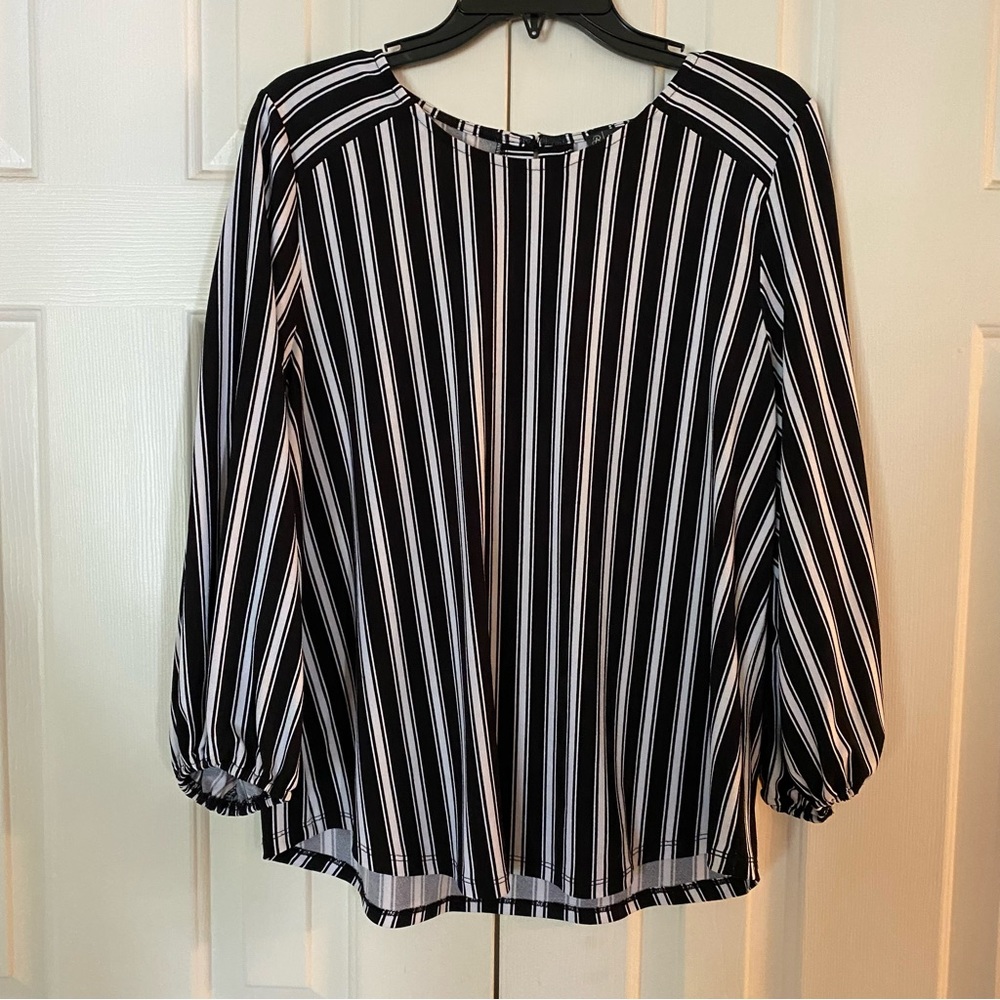 Adriana Papell black/white stripe blouse, size L